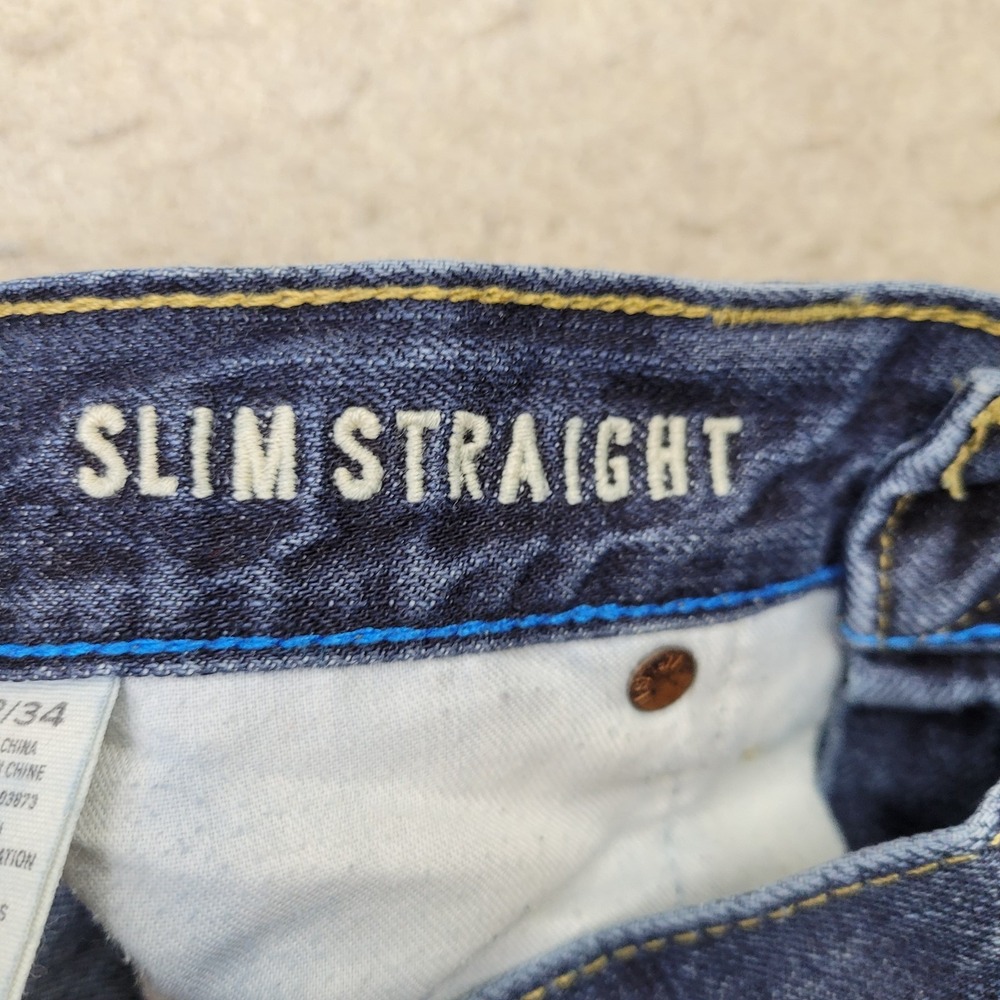 Vintage American Eagle Slim Straight‎ Jeans Mens 32x34 Blue Dark Wash Denim - Picture 5 of 12